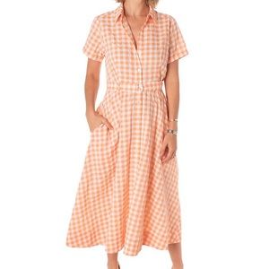 Maison Tara Orange Gingham MIDI Dress Size 16 NWT